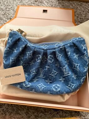 Louis Vuitton Blue Denim Monogram Pleated Pouch